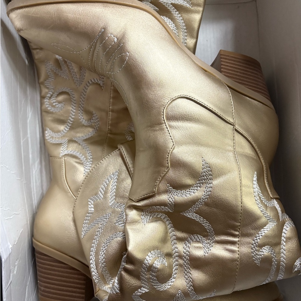 Gold Embroidered Western Boots